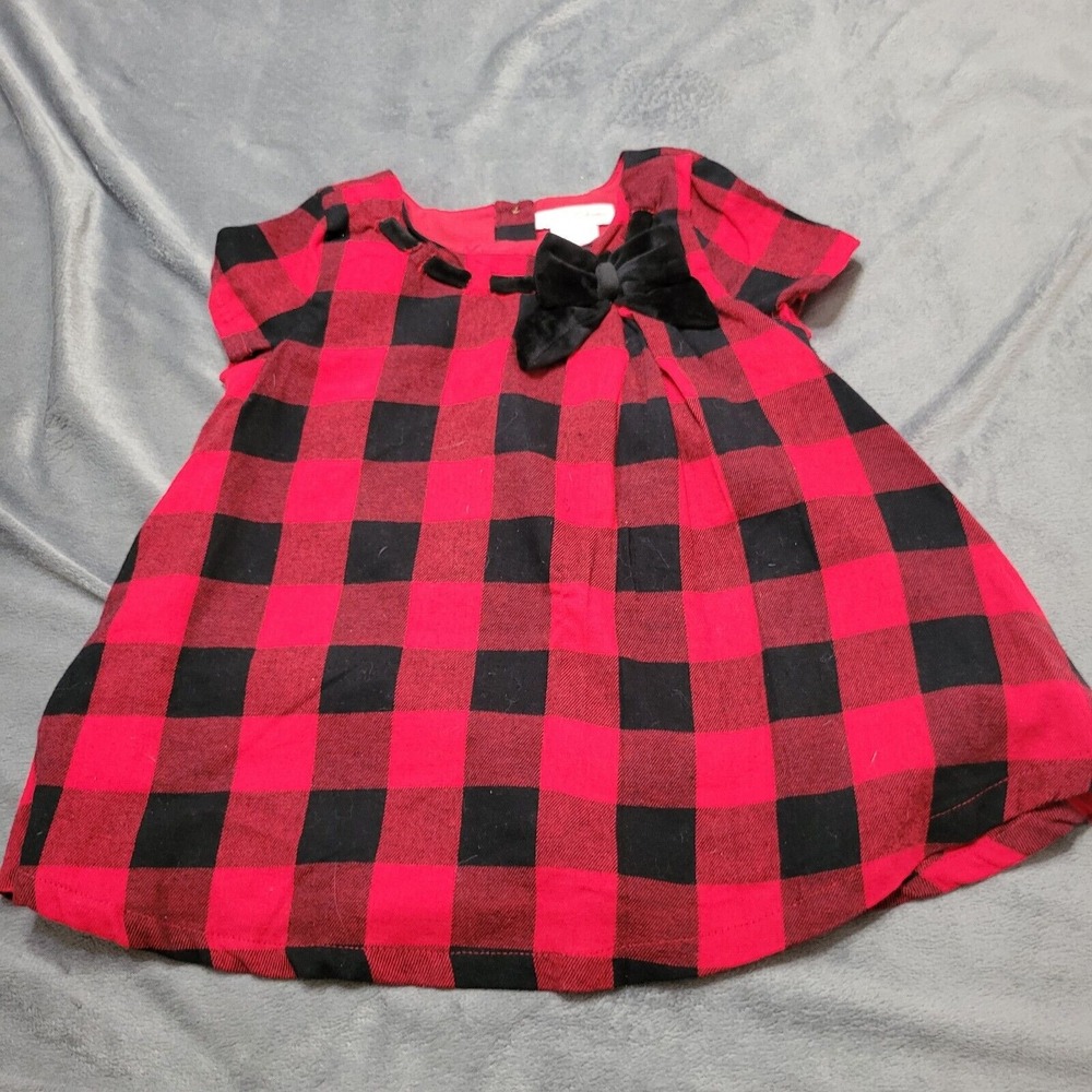 Tommy Bahamas Dress Girls 5T Red Black Gingham Velvet Bow Christmas Short Sleeve
